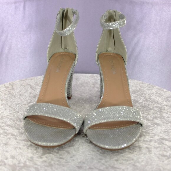 Top Moda Silver Glitter Ankle Strap Block Heel Sandals – Size 8(NWOB) - Picture 3 of 7